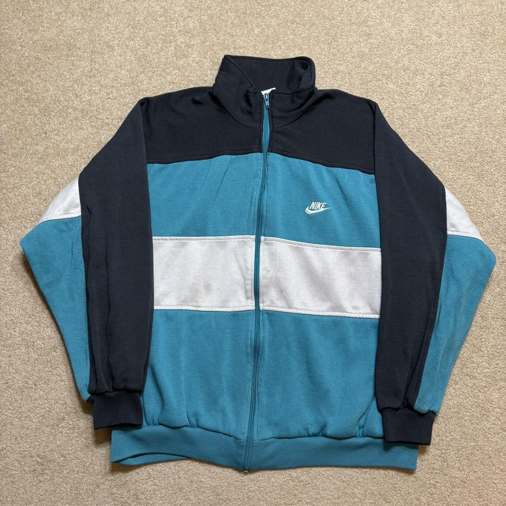 Vtg Nike Track Jacket Mens XL Blue Teal Aqua Colorblock Full Zip Sweatshirt 90s